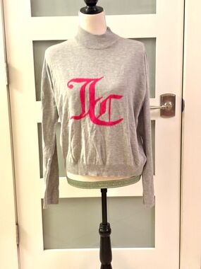 Juicy Couture Gray Turtleneck Sweater with Pink JC Logo